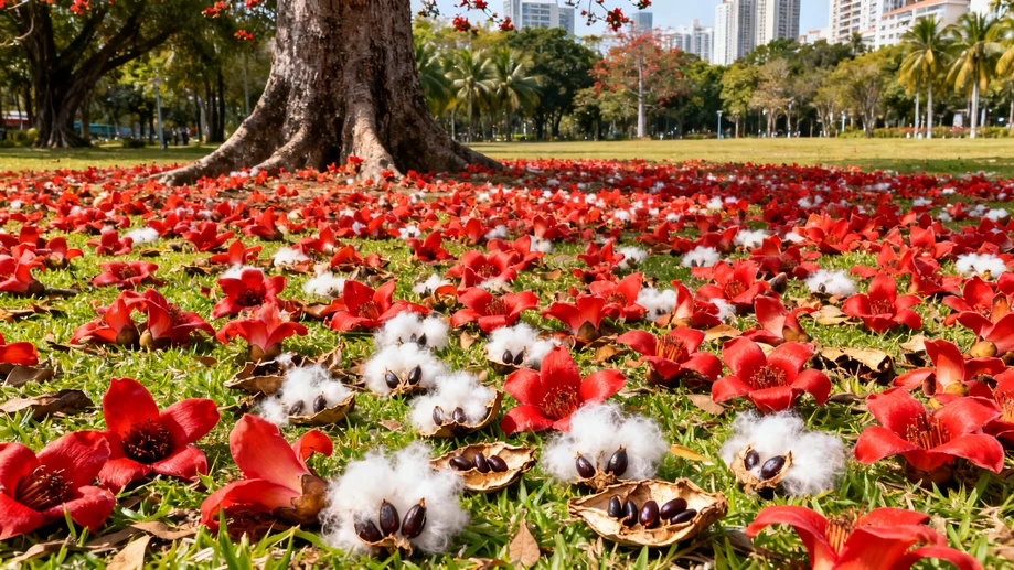 Have You Ever Discovered The Surprising Hidden Function Of The Bright Red Fallen Kapok Blossoms In Subtropical Urban Green Belts